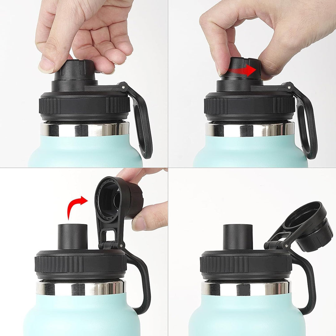 Aurora Spout Lid for Hydro Flask Wide Mouth 12, 16,18,20, 32, 40, 64 OZ Water Bottles Flip Lid for Hydro flask Wide Mouth (Black, 2Pcs)