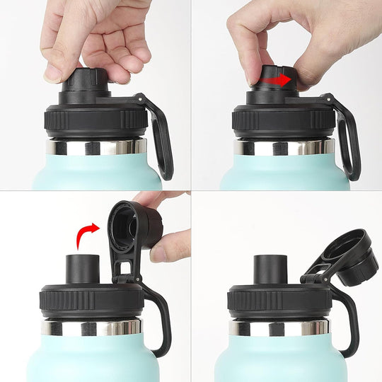 Aurora Spout Lid for Hydro Flask Wide Mouth 12, 16,18,20, 32, 40, 64 OZ Water Bottles Flip Lid for Hydro flask Wide Mouth (Black, 2Pcs)