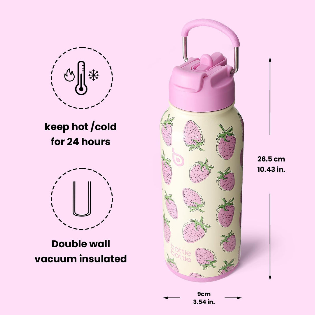 BOTTLE BOTTLE Insulated Water Bottle 950ml(32oz) Stainless Steel Sports Water Bottles with Straw Dual-use Lid Drink Flask Design for Gym with Pill Box (denim beats)