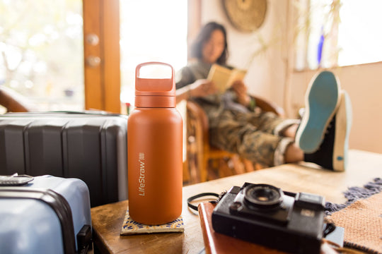 LifeStraw Go Series – Insulated Stainless Steel Water Filter Bottle for Travel and Everyday use removes Bacteria, parasites and microplastics, Improves Taste