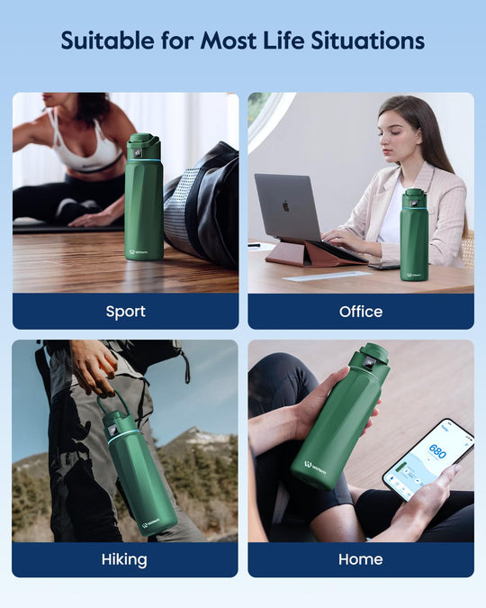 WATERH Boost Smart Water Bottle that Reminds You to Drink, BPA-Free Stainless Steel Vacuum Insulated Bottle, Wide Mouth Water Tracker Bottle with APP, Ideal for Father&