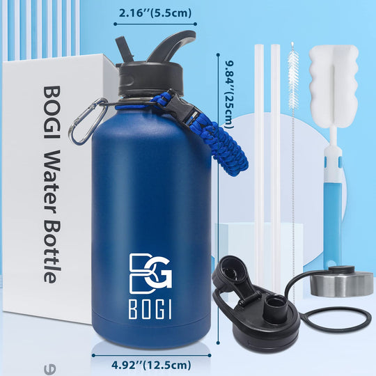 BOGI 32oz Insulated Water Bottle, Double Wall Vacuum Stainless Steel Water Bottle with Straw and 3 Lids, Sweat-Proof Wide Mouth Metal Water Bottle Keeps Hot or Cold for Sports Gym Office (Dark Red)