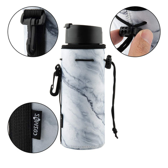 CM Neoprene Bottle Sleeve - Portable Insulator Cover with Drawstring for 18-20 Oz Bottle (Marble &amp; Van Gogh Painting Patterns, 2 pcs)