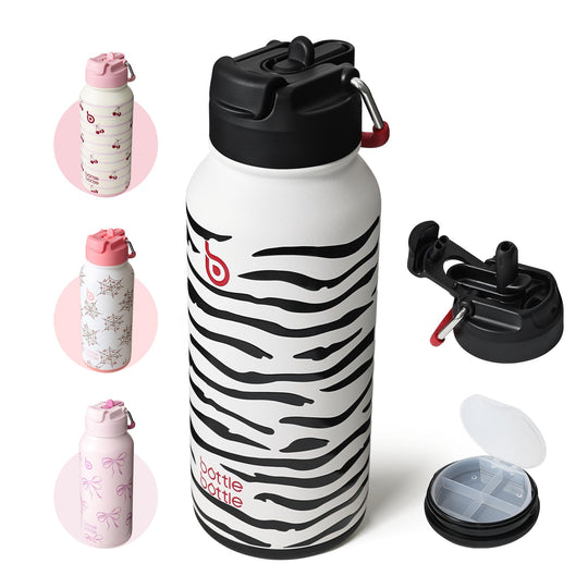 BOTTLE BOTTLE Insulated Water Bottle 950ml(32oz) Stainless Steel Sports Water Bottles with Straw Dual-use Lid Drink Flask Design for Gym with Pill Box (denim beats)