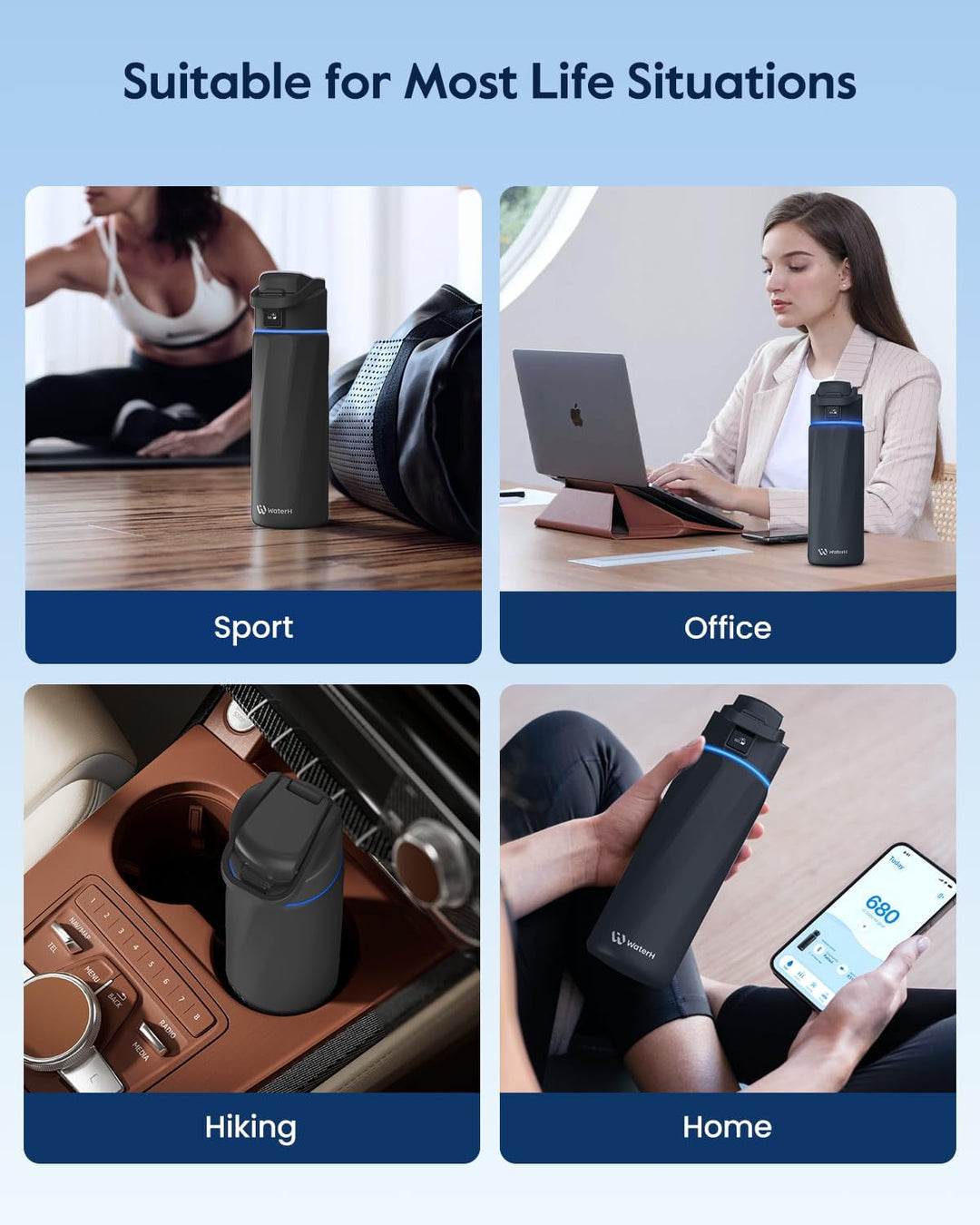 WATERH Boost Smart Water Bottle that Reminds You to Drink, BPA-Free Stainless Steel Vacuum Insulated Bottle, Wide Mouth Water Tracker Bottle with APP, Ideal for Father&