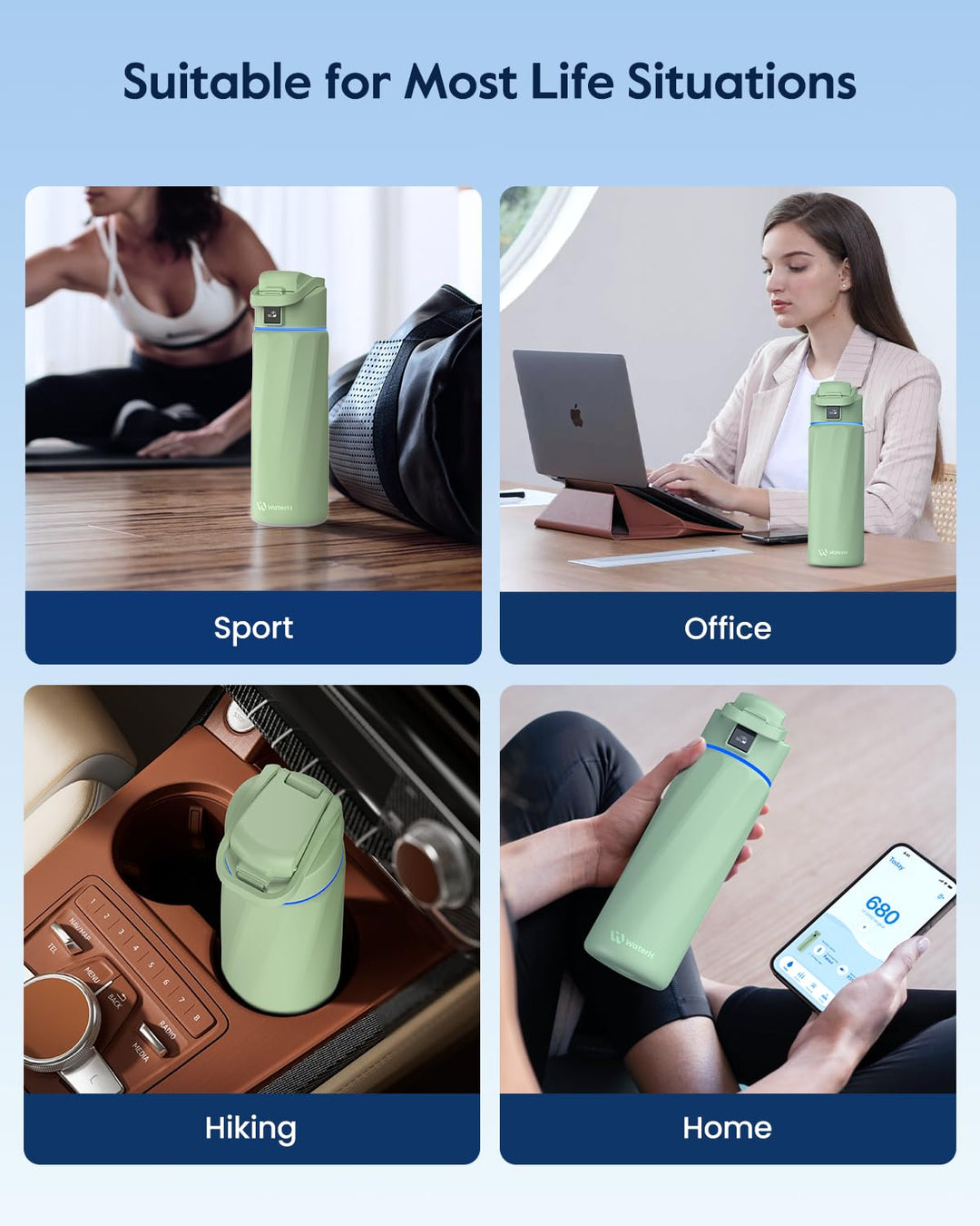 WATERH Boost Smart Water Bottle that Reminds You to Drink, BPA-Free Stainless Steel Vacuum Insulated Bottle, Wide Mouth Water Tracker Bottle with APP, Ideal for Father&