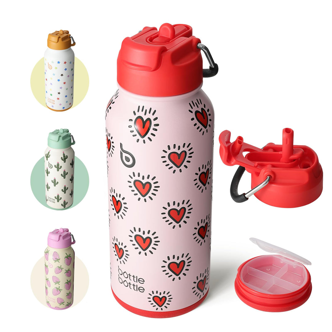 BOTTLE BOTTLE Insulated Water Bottle 950ml(32oz) Stainless Steel Sports Water Bottles with Straw Dual-use Lid Drink Flask Design for Gym with Pill Box (denim beats)