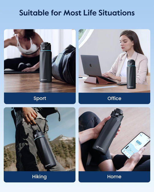 WATERH Boost Smart Water Bottle that Reminds You to Drink, BPA-Free Stainless Steel Vacuum Insulated Bottle, Wide Mouth Water Tracker Bottle with APP, Ideal for Father&