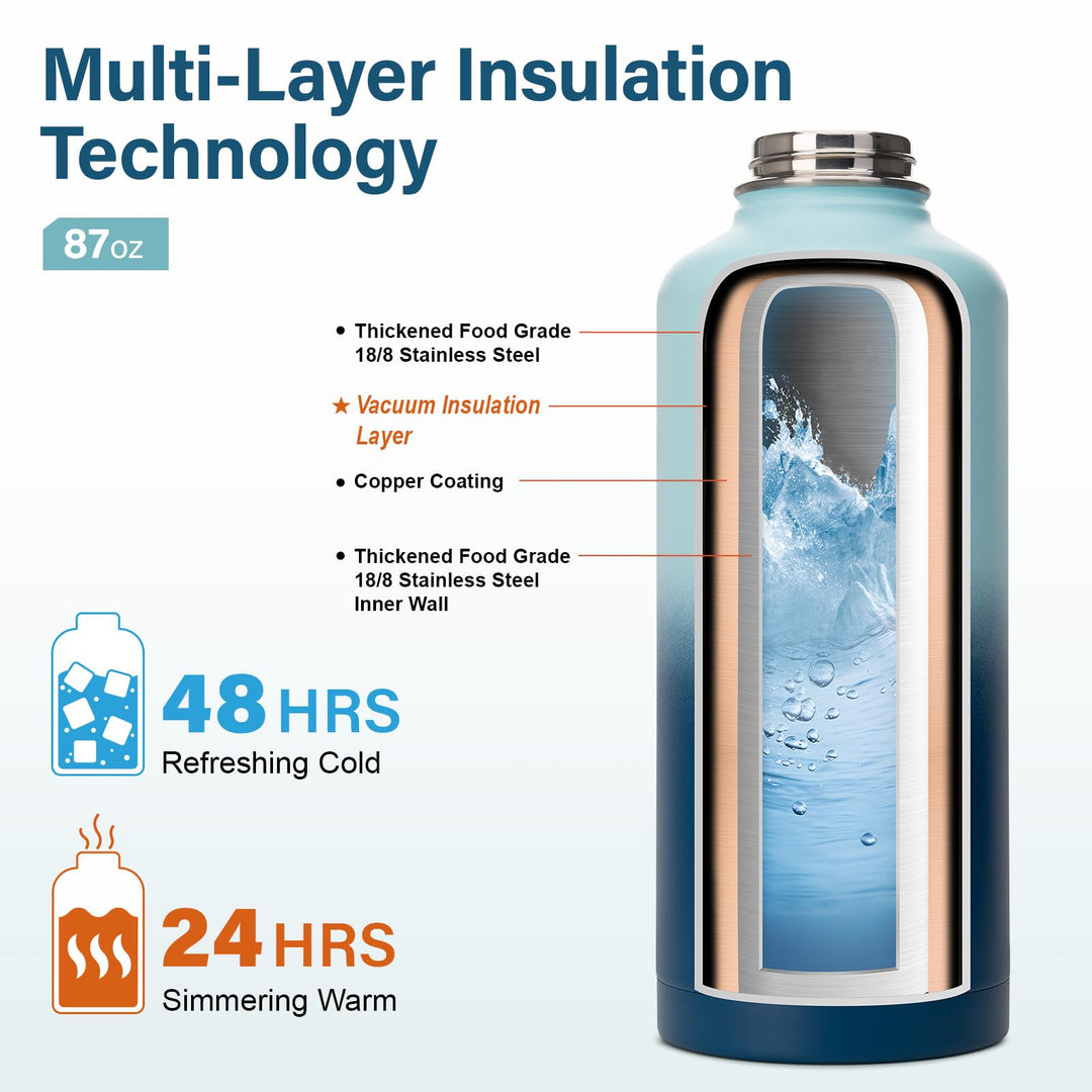 DYSANKY 2L Insulated Water Bottle 64 oz - Multiple Insulation Vacuum Sealed - Portable Sports Half Gallon Metal Water Jug for Outdoor Adventure, Gym, and Daily Use - Leak Proof &amp; Non-BPA 2 Liter