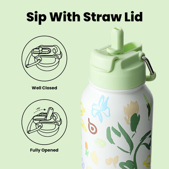 BOTTLE BOTTLE Insulated Water Bottle 950ml(32oz) Stainless Steel Sports Water Bottles with Straw Dual-use Lid Drink Flask Design for Gym with Pill Box (denim beats)