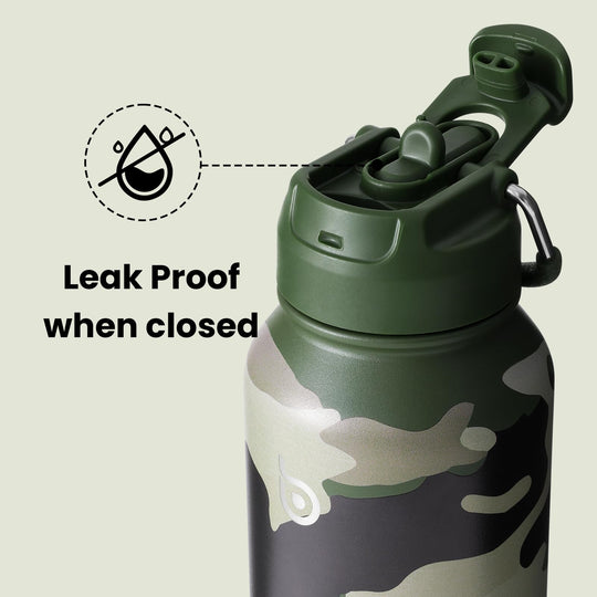 BOTTLE BOTTLE Insulated Water Bottle 950ml(32oz) Stainless Steel Sports Water Bottles with Straw Dual-use Lid Drink Flask Design for Gym with Pill Box (denim beats)