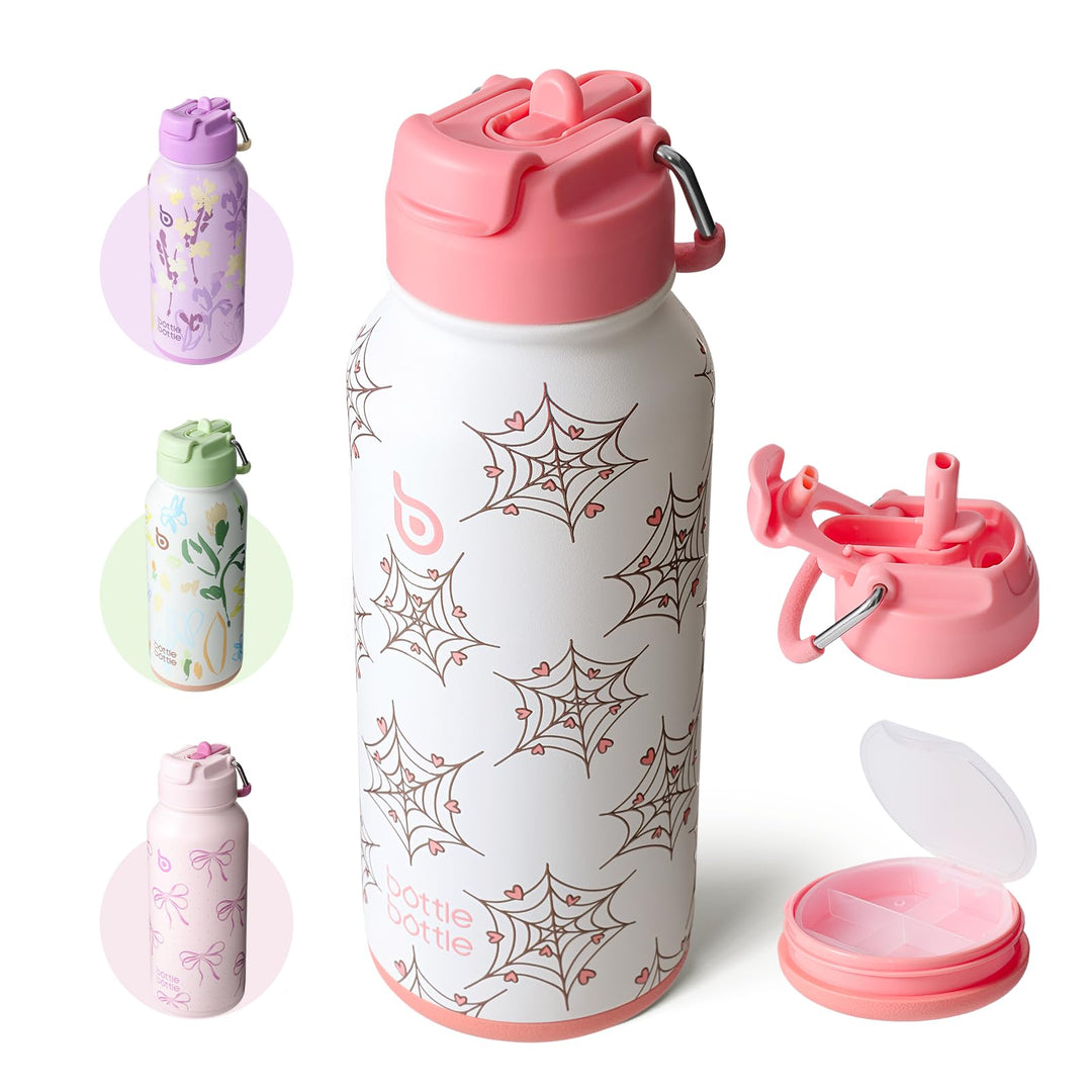 BOTTLE BOTTLE Insulated Water Bottle 950ml(32oz) Stainless Steel Sports Water Bottles with Straw Dual-use Lid Drink Flask Design for Gym with Pill Box (denim beats)