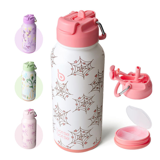 BOTTLE BOTTLE Insulated Water Bottle 950ml(32oz) Stainless Steel Sports Water Bottles with Straw Dual-use Lid Drink Flask Design for Gym with Pill Box (denim beats)