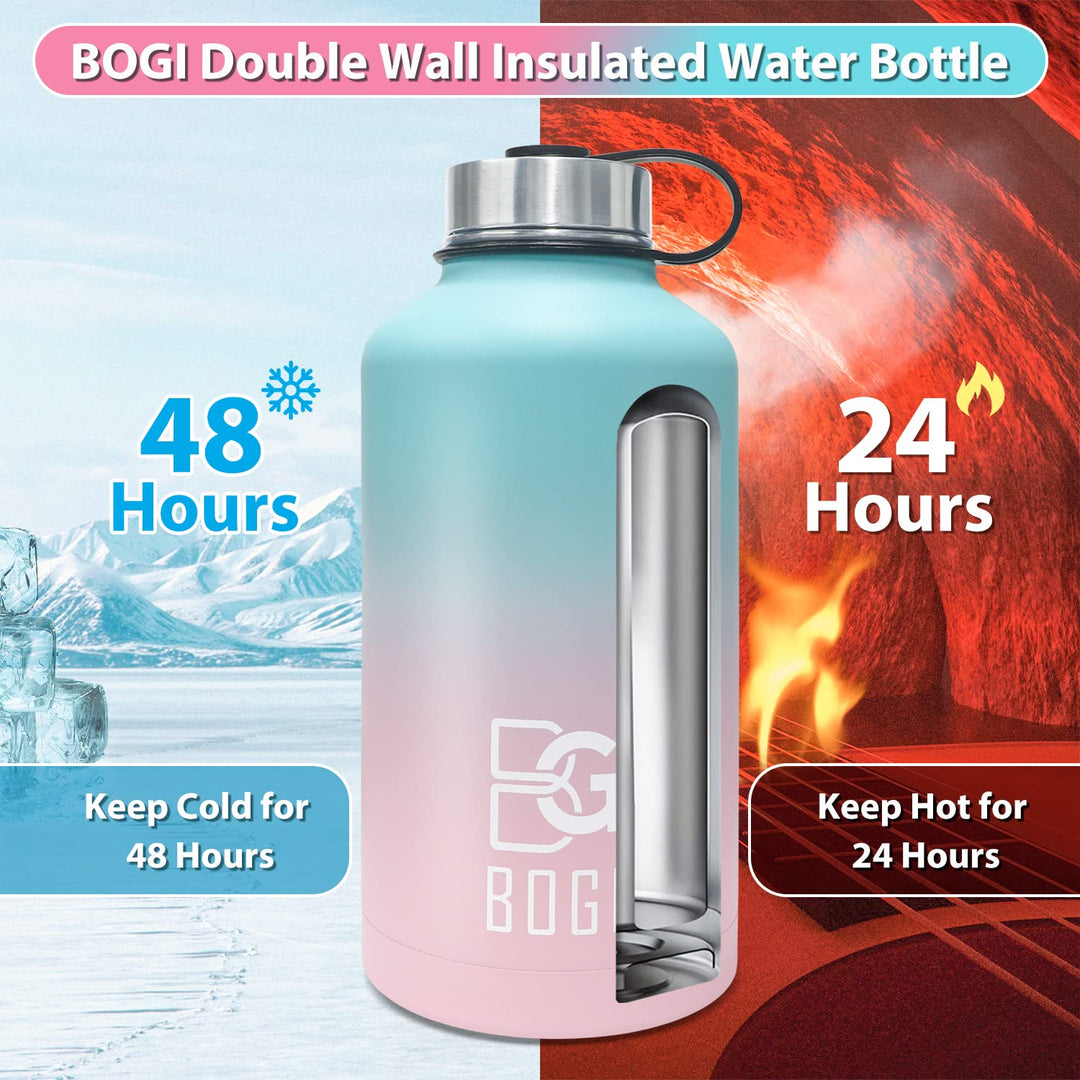 BOGI 32oz Insulated Water Bottle, Double Wall Vacuum Stainless Steel Water Bottle with Straw and 3 Lids, Sweat-Proof Wide Mouth Metal Water Bottle Keeps Hot or Cold for Sports Gym Office (Dark Red)