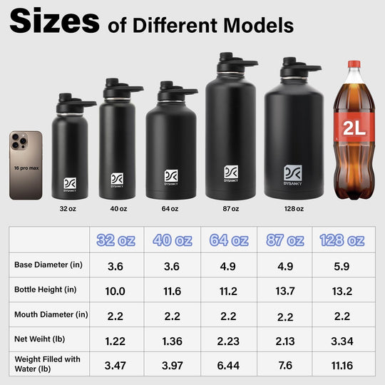 DYSANKY 2L Insulated Water Bottle 64 oz - Multiple Insulation Vacuum Sealed - Portable Sports Half Gallon Metal Water Jug for Outdoor Adventure, Gym, and Daily Use - Leak Proof &amp; Non-BPA 2 Liter