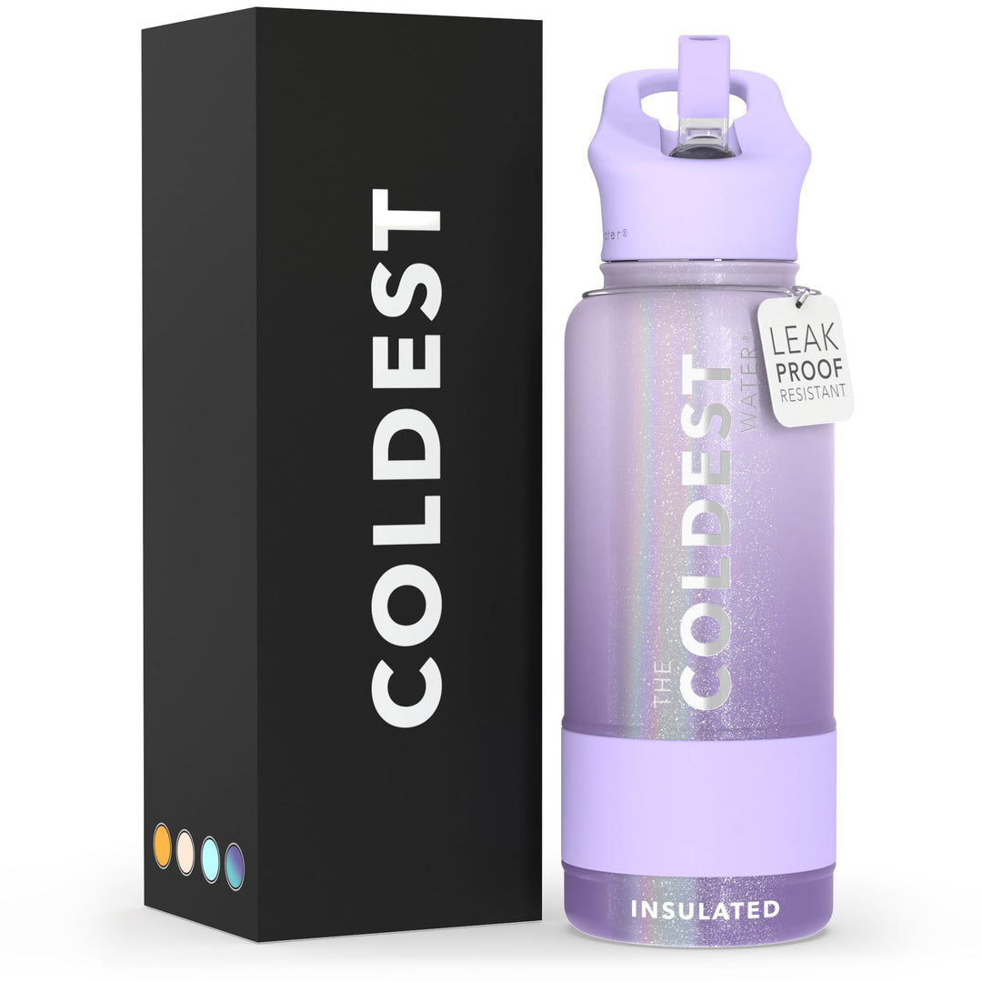 The Coldest Water COLDEST Sports Water Bottle -40 oz (Straw Lid), Leak Proof, Vacuum Insulated Stainless Steel, Hot Cold, Double Walled, Thermo Mug, Metal Canteen (40 oz, Astro Purple)