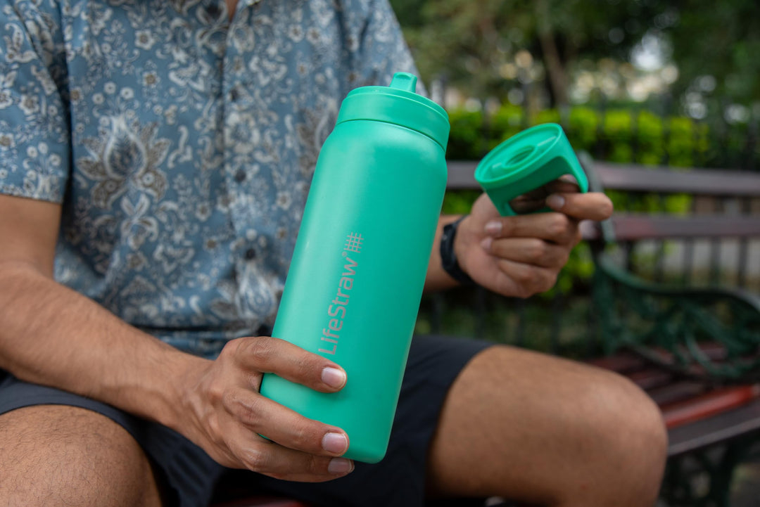 LifeStraw Go Series – Insulated Stainless Steel Water Filter Bottle for Travel and Everyday use removes Bacteria, parasites and microplastics, Improves Taste