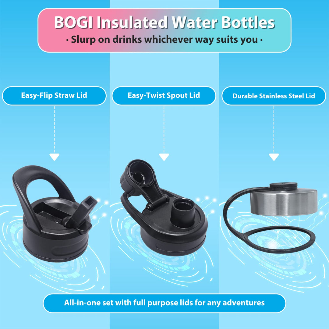 BOGI 32oz Insulated Water Bottle, Double Wall Vacuum Stainless Steel Water Bottle with Straw and 3 Lids, Sweat-Proof Wide Mouth Metal Water Bottle Keeps Hot or Cold for Sports Gym Office (Dark Red)