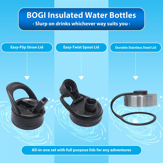 BOGI 32oz Insulated Water Bottle, Double Wall Vacuum Stainless Steel Water Bottle with Straw and 3 Lids, Sweat-Proof Wide Mouth Metal Water Bottle Keeps Hot or Cold for Sports Gym Office (Dark Red)
