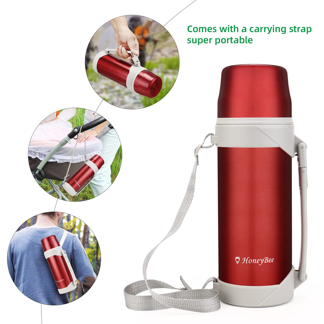 HoneyBee Vacuum Insulated Bottle Coffee Thermo,41 Ounce, for Hot Drinks.Keep Liquid Hot or Cold 24 Hours.Perfect Size Cleaning Brush.Portable.（ Blue）