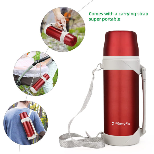 HoneyBee Vacuum Insulated Bottle Coffee Thermo,41 Ounce, for Hot Drinks.Keep Liquid Hot or Cold 24 Hours.Perfect Size Cleaning Brush.Portable.（ Blue）