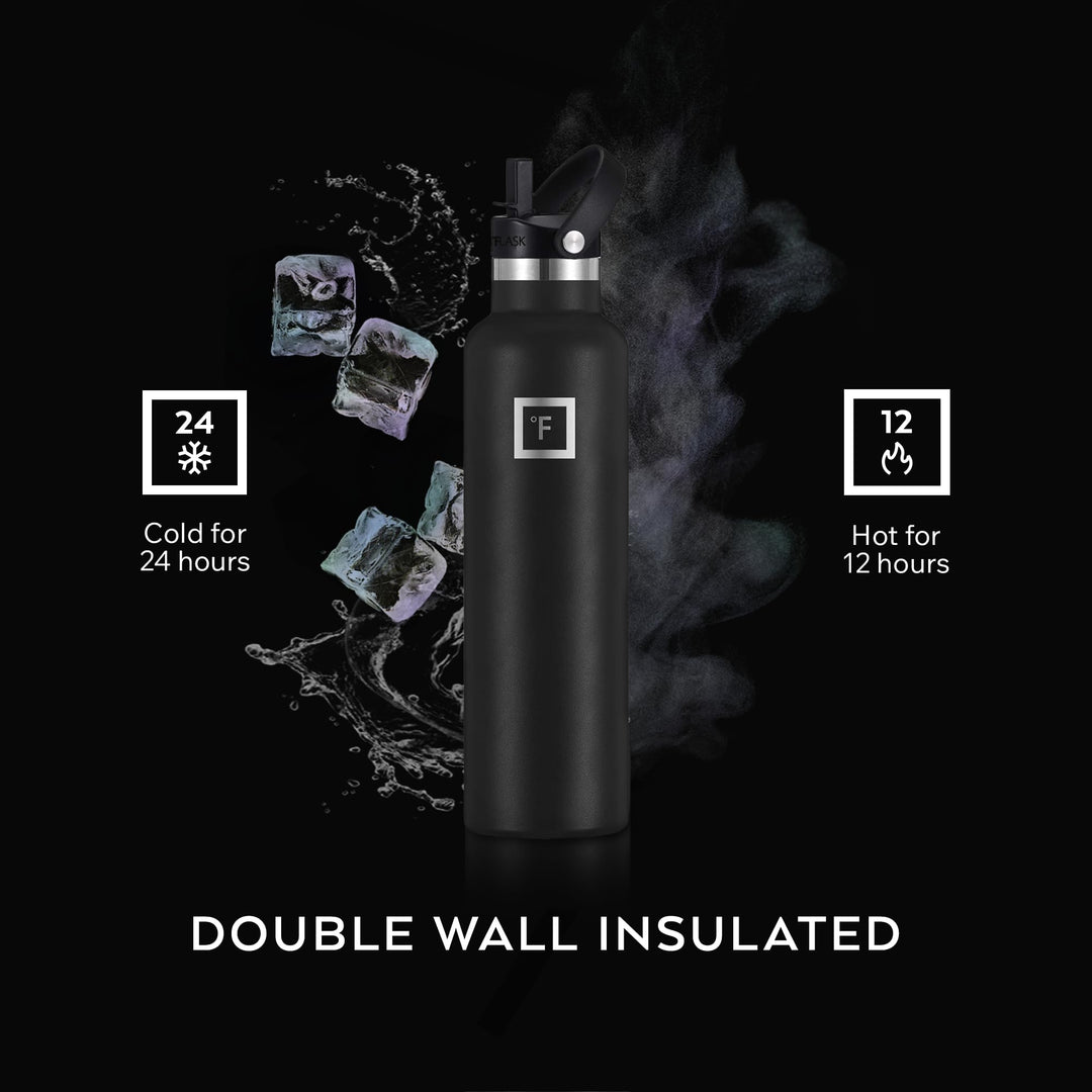 IRON °FLASK Camping &amp; Hiking Hydration Canteen - 24/32 oz with 3 Lids - Insulated Water Bottle with Straw - Double Walled Stainless Steel - Vacuum Leak Proof BPA Free - Travel Sports Gym Flask
