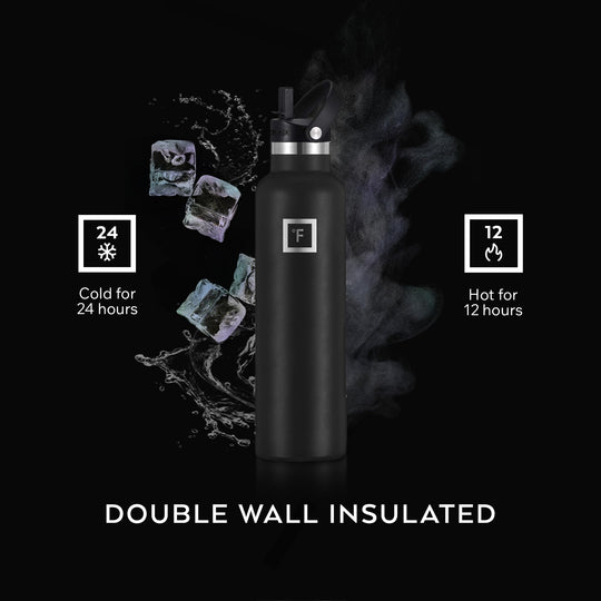 IRON °FLASK Camping &amp; Hiking Hydration Canteen - 24/32 oz with 3 Lids - Insulated Water Bottle with Straw - Double Walled Stainless Steel - Vacuum Leak Proof BPA Free - Travel Sports Gym Flask