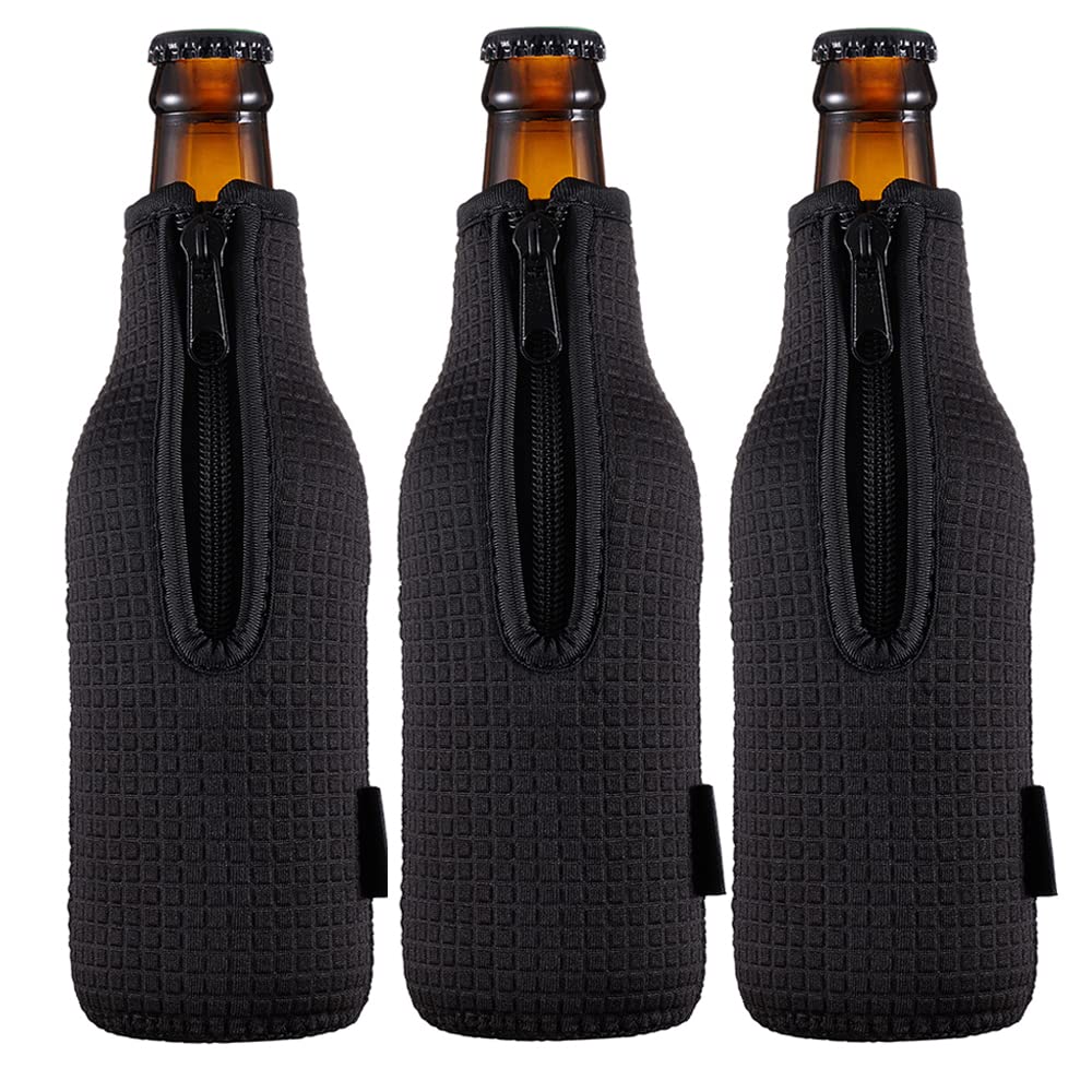 WKieason 16-18oz Neoprene Water Bottle Sleeves Insulators Beverage Berer Bottle Can Sleeves Covers Beer Bottle Coolers Holder Non-slip Neoprene Drink Coolier Sleeves 3PC Pack (Black/Blue/Yellow)