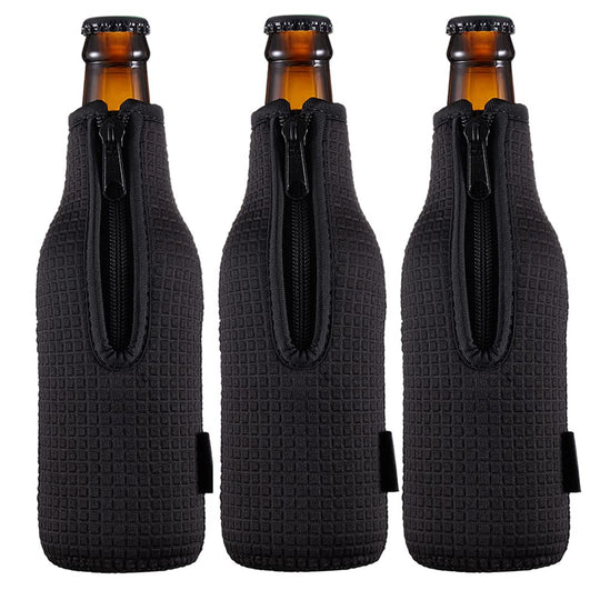 WKieason 16-18oz Neoprene Water Bottle Sleeves Insulators Beverage Berer Bottle Can Sleeves Covers Beer Bottle Coolers Holder Non-slip Neoprene Drink Coolier Sleeves 3PC Pack (Black/Blue/Yellow)