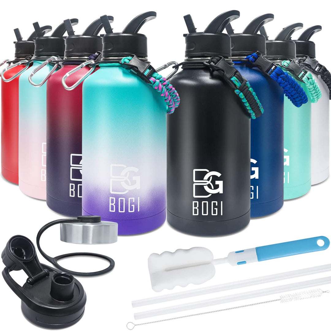 BOGI 32oz Insulated Water Bottle, Double Wall Vacuum Stainless Steel Water Bottle with Straw and 3 Lids, Sweat-Proof Wide Mouth Metal Water Bottle Keeps Hot or Cold for Sports Gym Office (Dark Red)