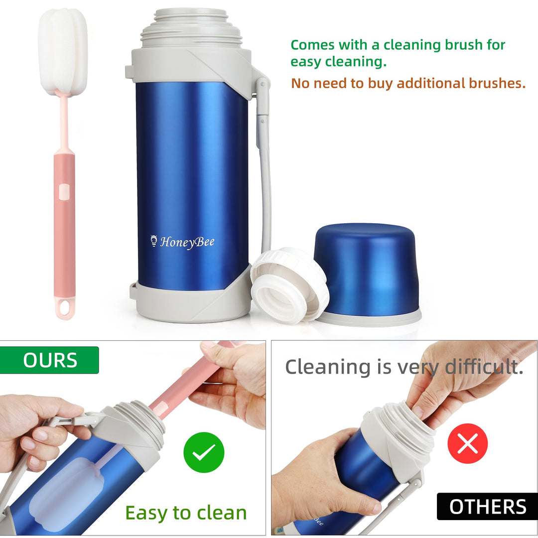 HoneyBee Vacuum Insulated Bottle Coffee Thermo,41 Ounce, for Hot Drinks.Keep Liquid Hot or Cold 24 Hours.Perfect Size Cleaning Brush.Portable.（ Blue）