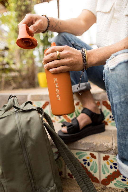 LifeStraw Go Series – Insulated Stainless Steel Water Filter Bottle for Travel and Everyday use removes Bacteria, parasites and microplastics, Improves Taste
