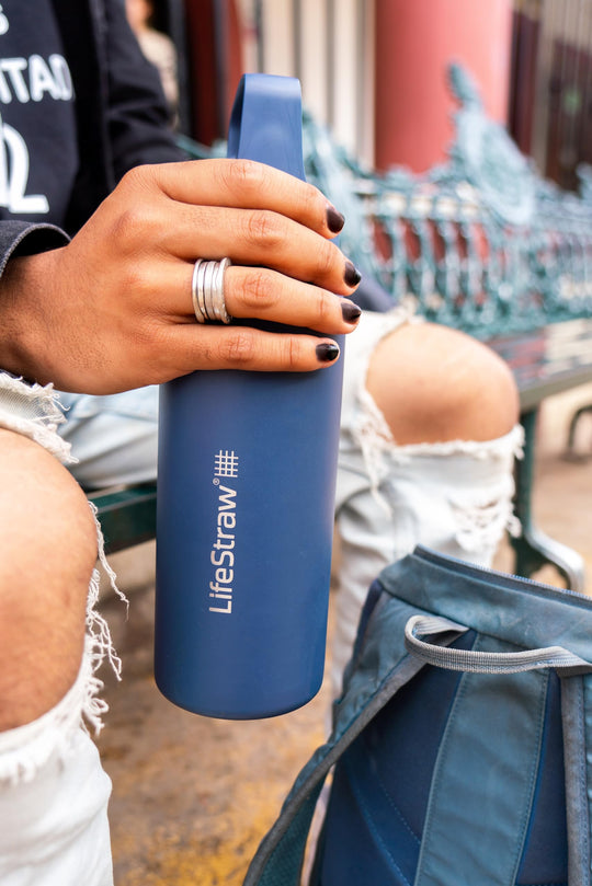 LifeStraw Go Series – Insulated Stainless Steel Water Filter Bottle for Travel and Everyday use removes Bacteria, parasites and microplastics, Improves Taste