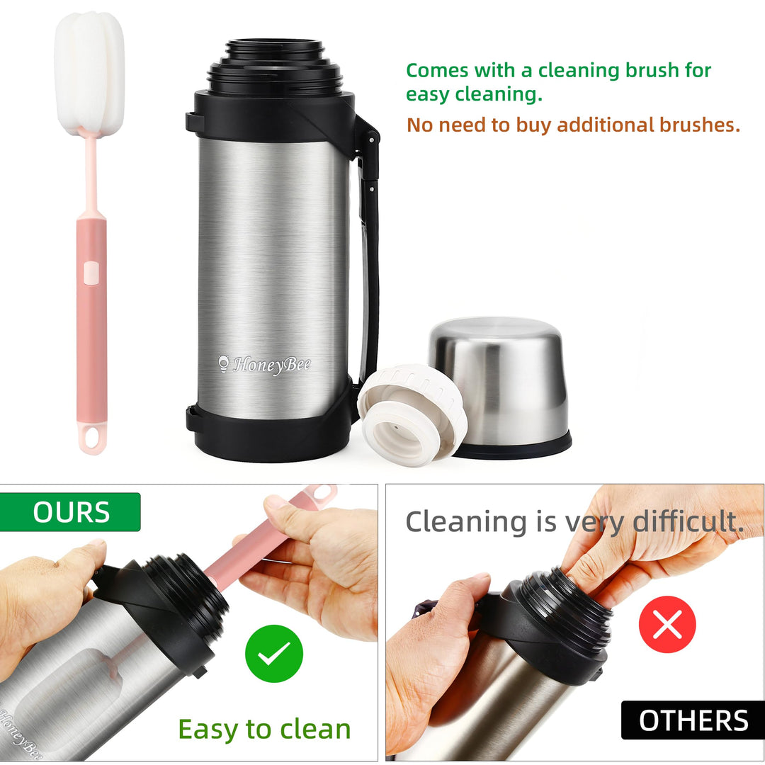 HoneyBee Vacuum Insulated Bottle Coffee Thermo,41 Ounce, for Hot Drinks.Keep Liquid Hot or Cold 24 Hours.Perfect Size Cleaning Brush.Portable.（ Blue）
