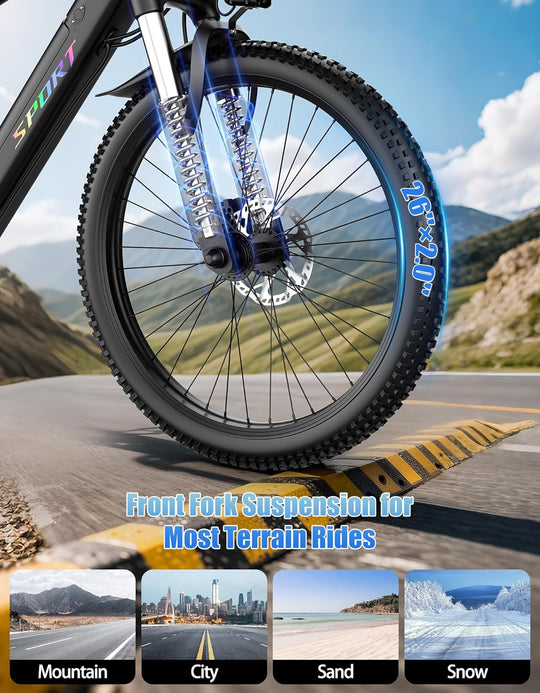 Electric Bike for Adults, 1500W Peak E-Bike, Up to 105 KM 40KM/H, 7-Speed Electric Mountain Bike, 48V 12Ah Removable Battery, 26" Tires Electric Bicycle for Commute, Front Fork Suspension, Headlight