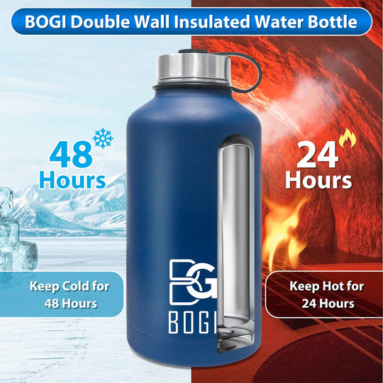 BOGI 32oz Insulated Water Bottle, Double Wall Vacuum Stainless Steel Water Bottle with Straw and 3 Lids, Sweat-Proof Wide Mouth Metal Water Bottle Keeps Hot or Cold for Sports Gym Office (Dark Red)
