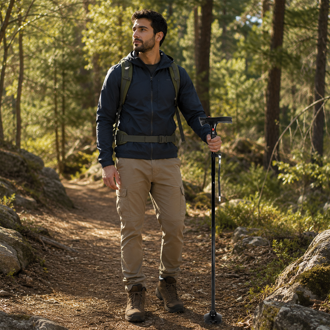 Foldable LED Telescopic Trekking Pole with Built-In Signal &amp; Anti-Slip Base