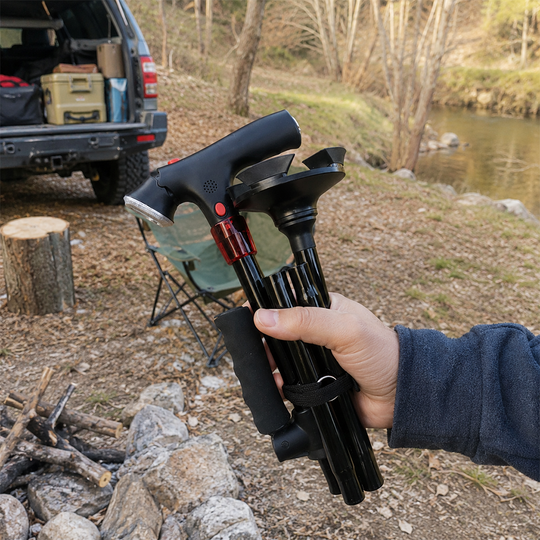 Foldable LED Telescopic Trekking Pole with Built-In Signal &amp; Anti-Slip Base