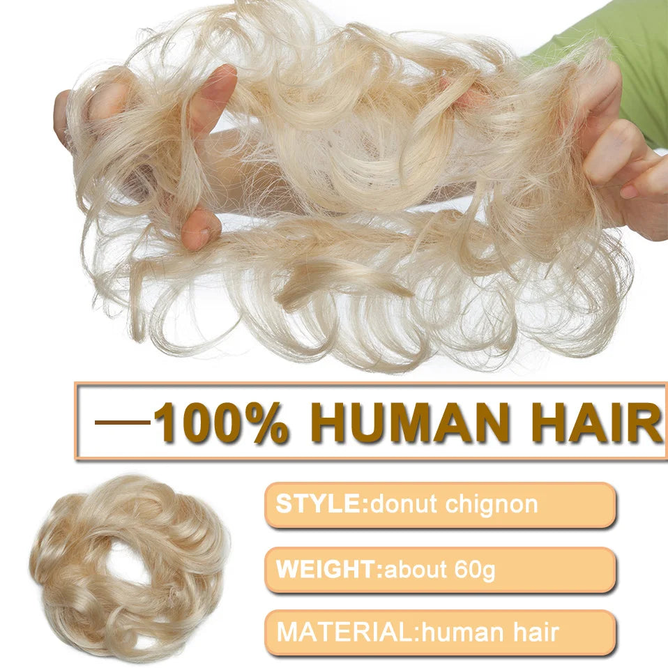 S-noilite 23g 100% Real Human Hair Curly Donut Chignon Ring Hairpiece For Women Natural Color Non-Remy Extension Brazilian Hair