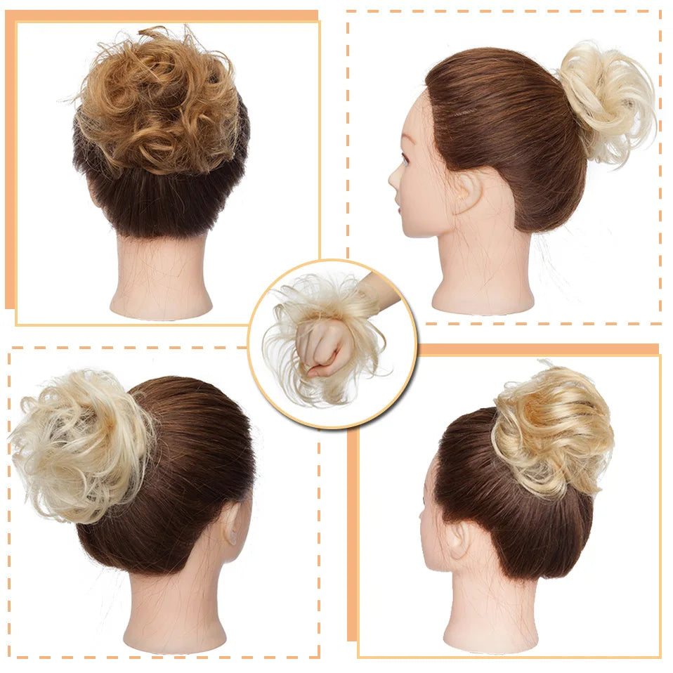 S-noilite 23g 100% Real Human Hair Curly Donut Chignon Ring Hairpiece For Women Natural Color Non-Remy Extension Brazilian Hair