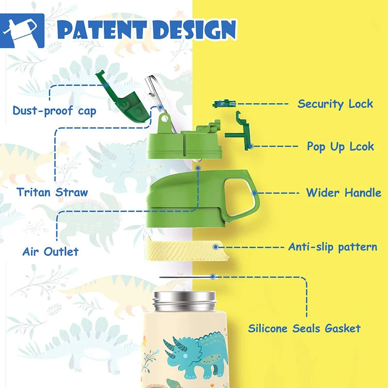 FJbottle water bottle for children ,Vacuum Flacks for girls, thermos Bottle With Healthy Straw And BPA Free,350ML