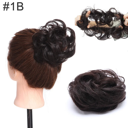 S-noilite 23g 100% Real Human Hair Curly Donut Chignon Ring Hairpiece For Women Natural Color Non-Remy Extension Brazilian Hair