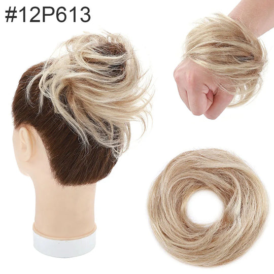 S-noilite 23g 100% Real Human Hair Curly Donut Chignon Ring Hairpiece For Women Natural Color Non-Remy Extension Brazilian Hair