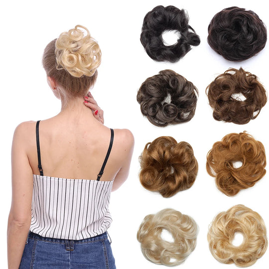 S-noilite 23g 100% Real Human Hair Curly Donut Chignon Ring Hairpiece For Women Natural Color Non-Remy Extension Brazilian Hair