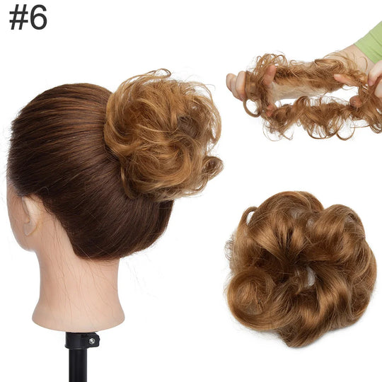 S-noilite 23g 100% Real Human Hair Curly Donut Chignon Ring Hairpiece For Women Natural Color Non-Remy Extension Brazilian Hair