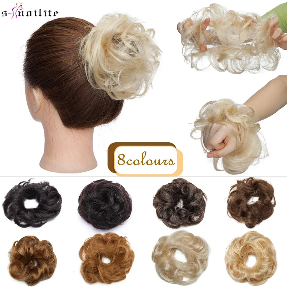 S-noilite 23g 100% Real Human Hair Curly Donut Chignon Ring Hairpiece For Women Natural Color Non-Remy Extension Brazilian Hair