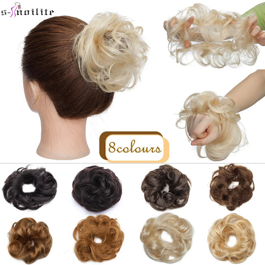 S-noilite 23g 100% Real Human Hair Curly Donut Chignon Ring Hairpiece For Women Natural Color Non-Remy Extension Brazilian Hair