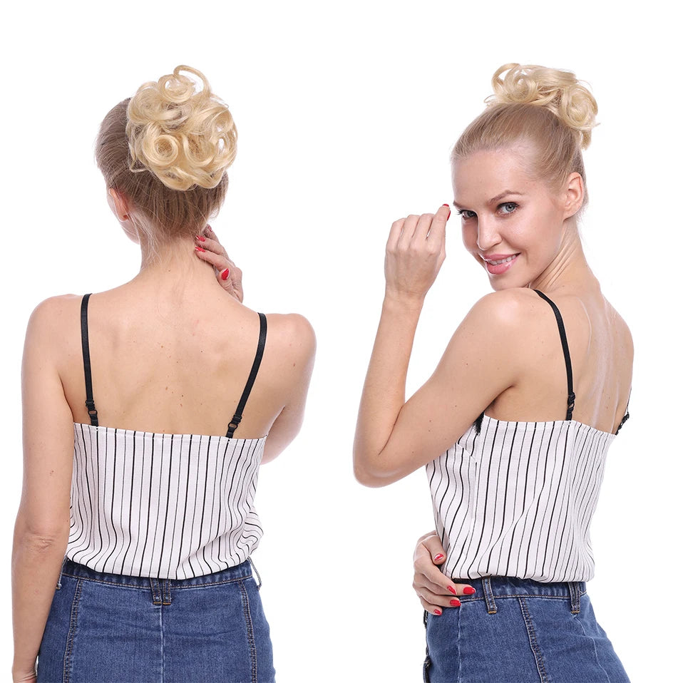 S-noilite 23g 100% Real Human Hair Curly Donut Chignon Ring Hairpiece For Women Natural Color Non-Remy Extension Brazilian Hair