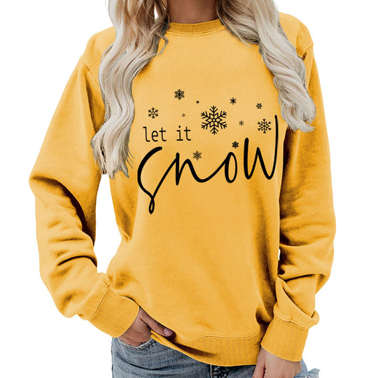 Let it snow snowflake print round neck women&