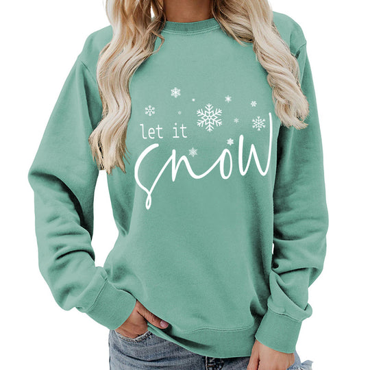 Let it snow snowflake print round neck women&